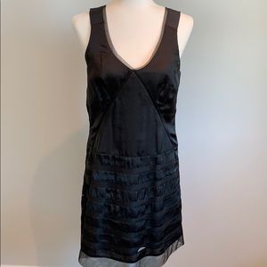 Gap black satin sleeveless shift dress